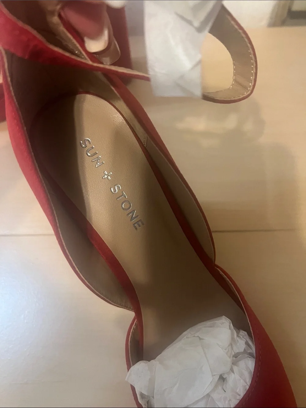 Sun + Stone Women's Reemaa Cherry Red Peep Toe Platform Block Heel Sandals NWT